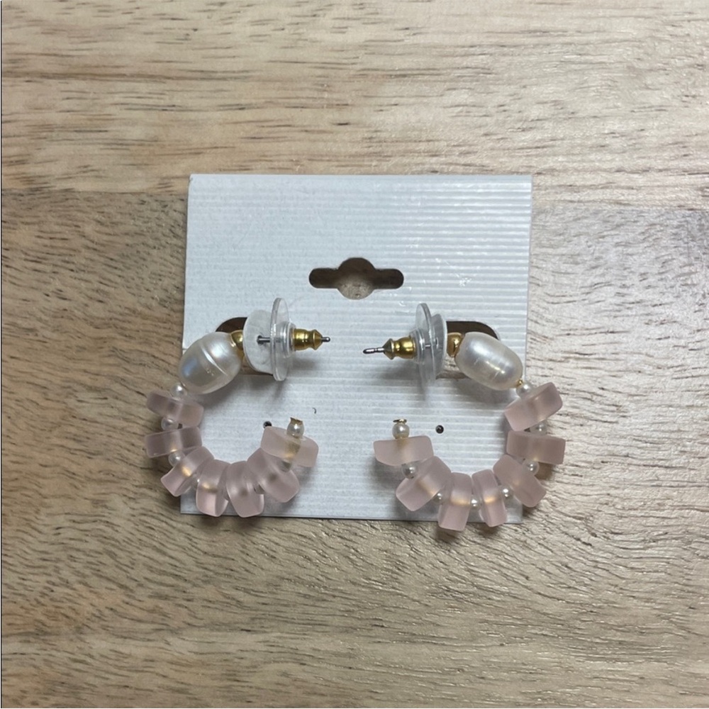 Lele Sadoughi Pink and Pearl Huggie Earrings